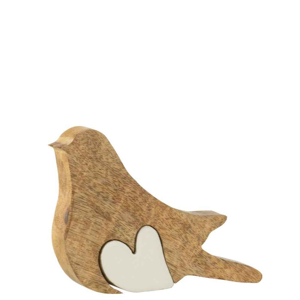Oiseau bois cœur blanc 2 pièces JLINE