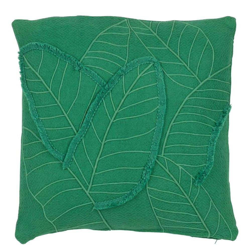 Coussin feuille vert foncé coton JLINE