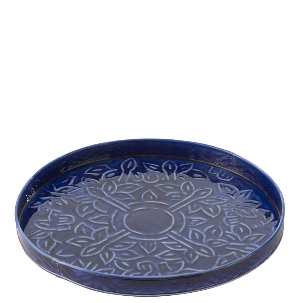 Plateau rond bleu métal diam35 JLINE