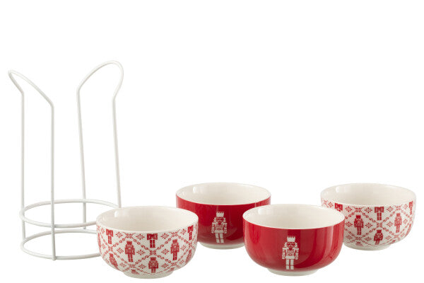 Bol noël x4 + socle métal rouge et blanc JLINE