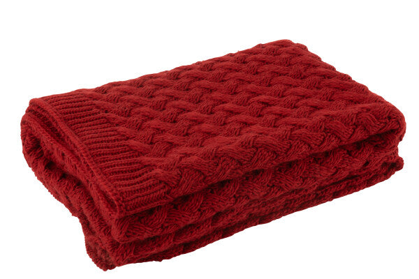 Plaid tricoté acrylique ROUGE/BLANC JLINE
