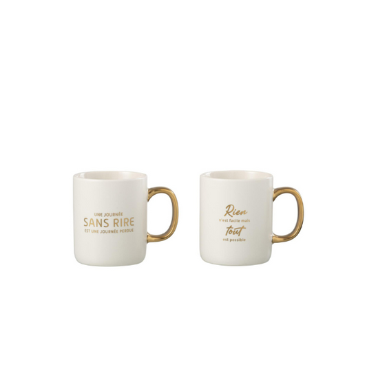 Mug message POSITIF/BONHEUR blanc/or JLINE