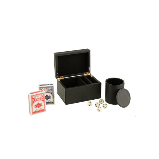 BOITE JEUX CARTES/DES SIMILI CUIR NOIR JLINE