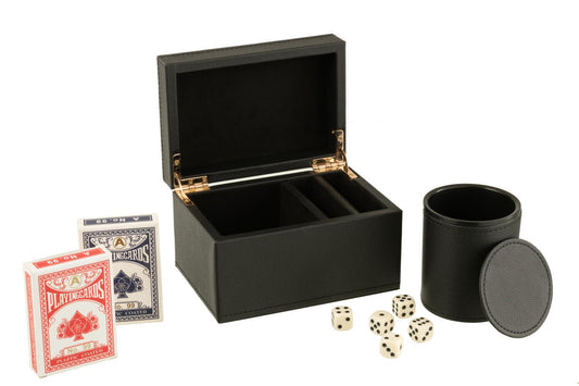 BOITE JEUX CARTES/DES SIMILI CUIR NOIR JLINE