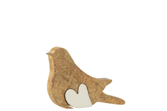 Oiseau bois cœur blanc 2 pièces JLINE