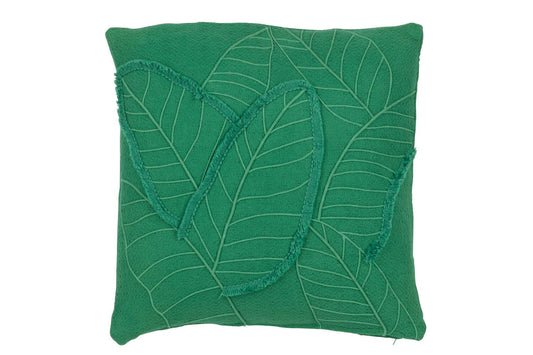 Coussin feuille vert foncé coton JLINE