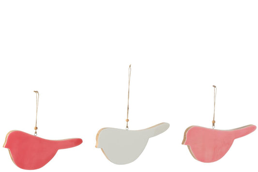 Oiseau en bois à suspendre blanc/rose/rouge JLINE