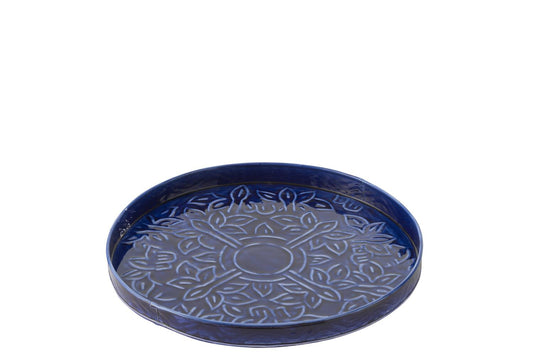 Plateau rond bleu métal diam35 JLINE