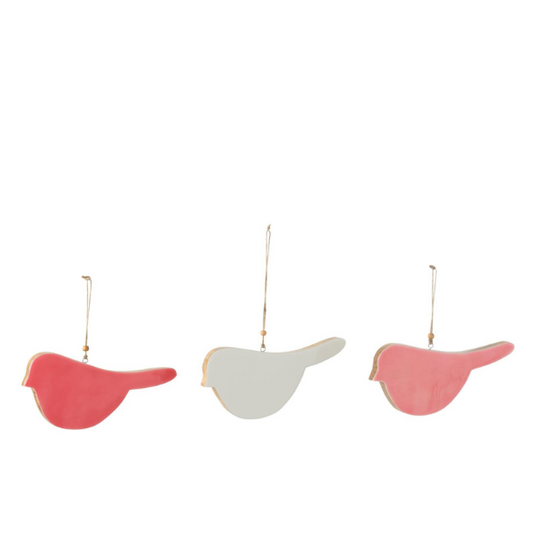 Oiseau en bois à suspendre blanc/rose/rouge JLINE