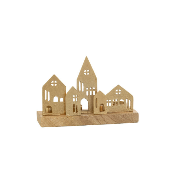 Photophore maison Alu/Bois doré JLINE