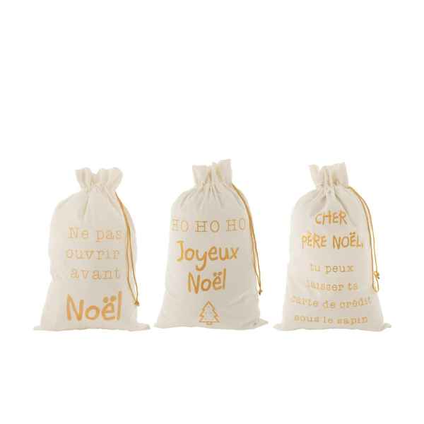 Sac noël tissu blanc et or JLINE